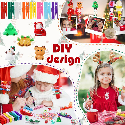 60 Set Kit,60 111 200 Backpacks JOICEE DIY Christmas Clothespins Colored Wooden Clothes Pins Mini Resin Figures Bows