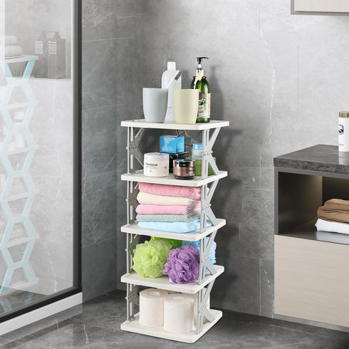Eagrye 5 Closet, Tier Vertical Narrow Shoe Storage Organizer for Saving Space, Gray Plastic Small Collapsible Shoe Rack