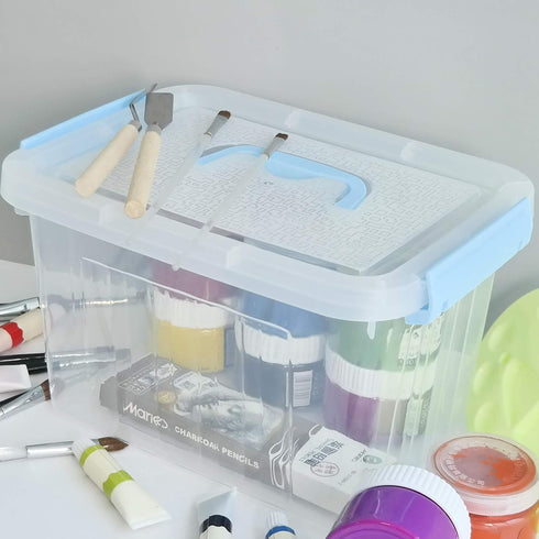 Hespama 2 Pack Lidded Storage Bin, Plastic Latching Container Box with Handle, 12 Quart & 6 Quart