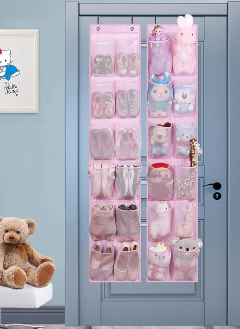 MISSLO Kids Over the Door Shoe Organizer, 12 Mesh Pockets, Baby Hanging Shoe Rack for Girl, Women, Men, Toddler, Pink