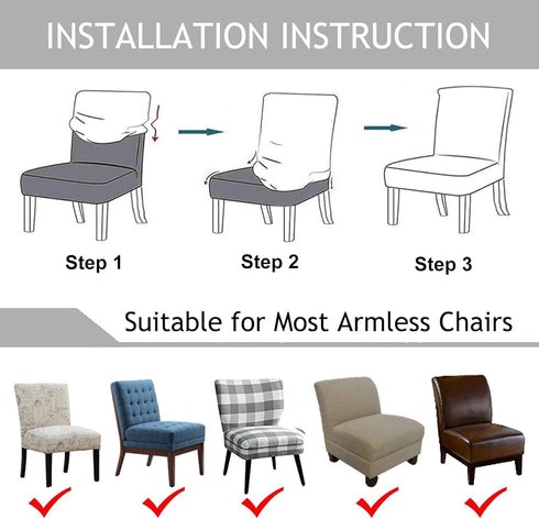 UCCONO Armless Accent Chair Slipcovers, Thick Velvet Slipper Accent Chair Covers Hotel Oversized Big Chairs, Removable