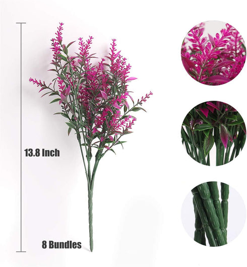 RECUTMS 8 Bundles Artificial Flowers, Faux Lavender Flower Plastic Shrubs for Indoor/Outdoor Decorations (Fuchsia)