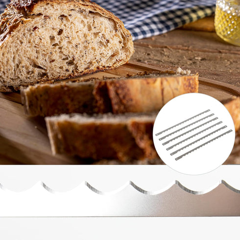 6 Pcs Bread Bow Knife Stainless Steel Replacement Blades, Serrated Bread Blade with Screws for Easy Cutting, Wooden