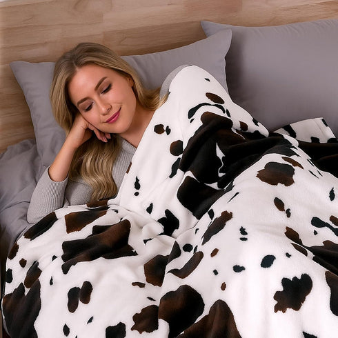 Cozy 108"*90" Bliss Cow Print Throw Blanket for Bed - Super Fuzzy Thick Soft Warm Fleece Blankets for Couch & Room