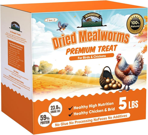 5LB Dried Mealworms, Non-GMO Meal Worms for Chickens & Birds, High Protein Chicken Feed, Natural Chicken Worms Ideal