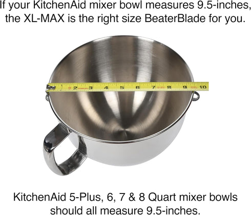 New Metro Design XL-MAX Metal Beater Blade for KitchenAid 5+, 6, 7, 8-Quart Stand Mixers, Black