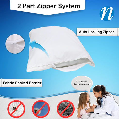 National Allergy Premium 100% Cotton Zippered Pillow Protector - Standard Size, 3 Pack, White