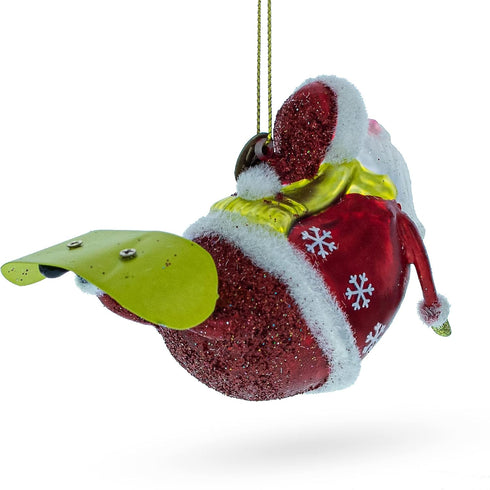 Santa Snowboarding Christmas Ornament, Blown Glass