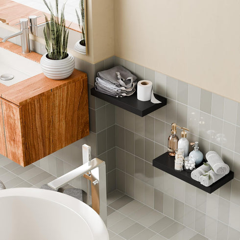 16 Inch 8 Inch Set 2, Black Floating Shelves for Wall, Deep Floating Shelves of Wall Shelves for Bathroom Over Toilet