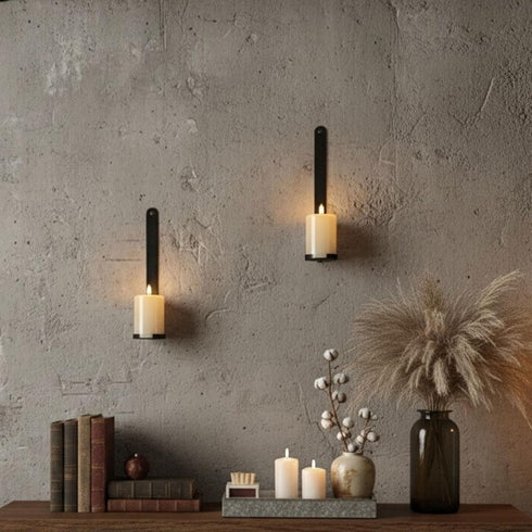 Set 2, Black Wall Candle Sconces of Cast Iron Wall Mounted Candle Holders, Multi-Purpose Farmhouse & Minimalist Modern