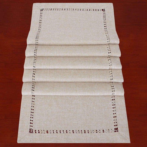 Grelucgo Handmade Hemstitched Rectangle Table Runners, Beige 14x36 inch Dresser Scarves