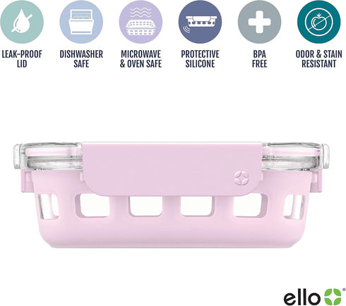 Ello Duraglass Meal Prep Container - 1.75 cup Glass Food Storage with Silicone Sleeve & Airtight BPA-Free Lid (Cashmere