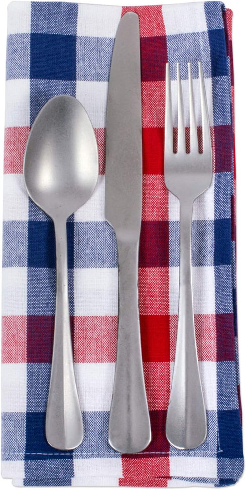 DII 4th of July Tabletop Collection Napkin Set, 6 Piece, Red, White & Blue Check