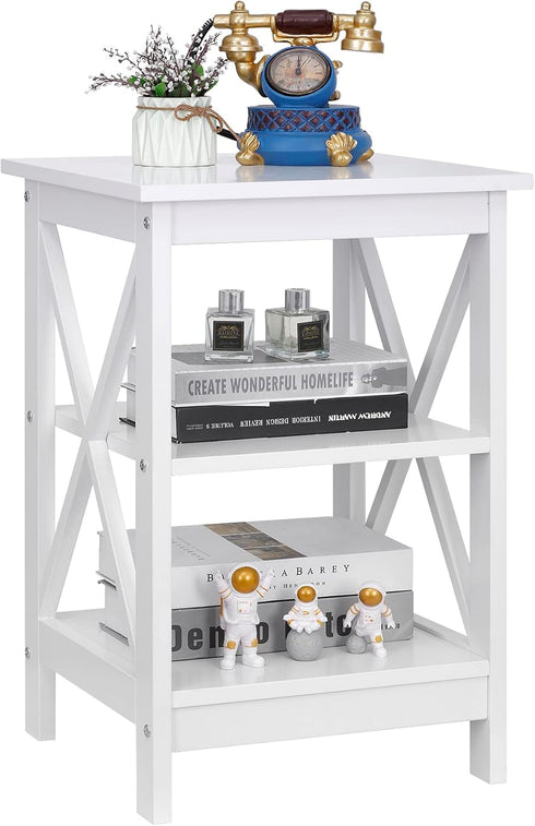 Nouva Side Table - Square Small End Table w/Storage Shelf, Tall Nightstand w/X-Design for Living Room Bedroom Office