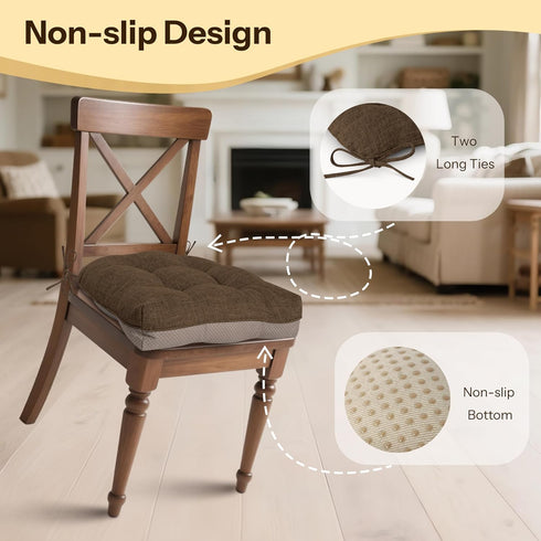 1 Pack 16" 16" 4" Kitchen Chair Cushions Tufted Dining Chair Cushions with Non Slip Backing and Ties Indoor Comfortable