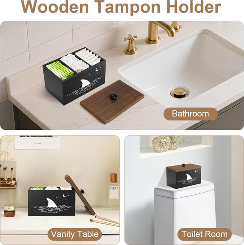 MROUEN Tampon Holder for Bathroom,Black Feminine Product Organizer,Girl Stuff Box for Bathroom,Pad and Tampon Organizer
