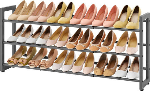 3-Tier Closet FAVOOSTY Expandable Shoe Rack, Adjustable Shoe Shelf Storage Organizer Space Saving Metal Free Standing