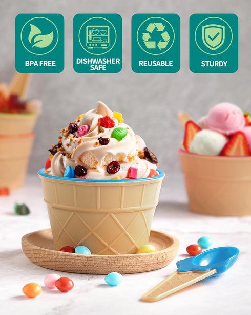 24 Pack Set, Frozen (24) Tellshun Ice Cream Bowls and Spoons Yogurt Cups with Spoons Durable Plastic Candy Color Cute