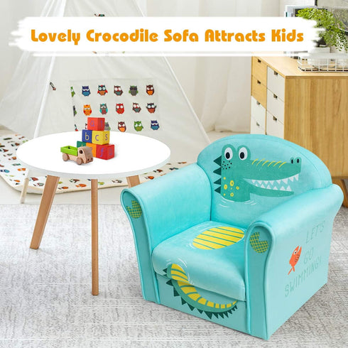 1-5 Costzon Kids Couch, Children's Sofa Armrest Chair with Pattern, Toddler Furniture w/Sturdy Wood Construction
