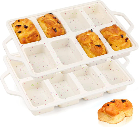 Silicone Mini Loaf Pans with Metal Reinforced Frame - 2 Pack Non-stick Baking Pan for 8-Cavity Tiny Banana Bread