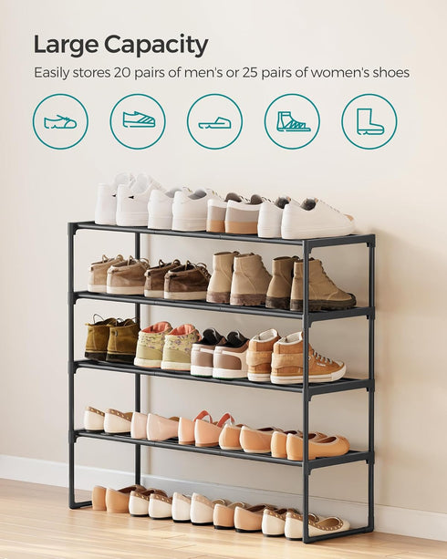 4-Tier 20-25 11.8 36.2 29.1 Inches, ULSA14BK SONGMICS Shoe Rack, Shoe Organizer, Metal Storage Shelf, Upright or Upside