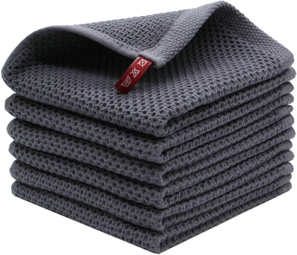 Mia'sDream Natural Cotton Tidy Dish Cloths - Waffle Weave Towels, Soft Absorbent Kitchen Hand Towel, 12x12 inch 6 Pack