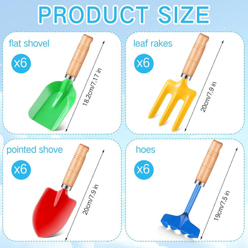 Motionchic 8" Gardening(24 Kids Gardening Tools, Metal Beach Sandbox Digging Toys with Wooden Handle, Including Shovel