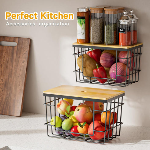 2 Pack Trash Bag Holder, Extra Large Garbage Bag Dispenser with Bamboo Top, Wall Mounted Stackable Trashbag Storage