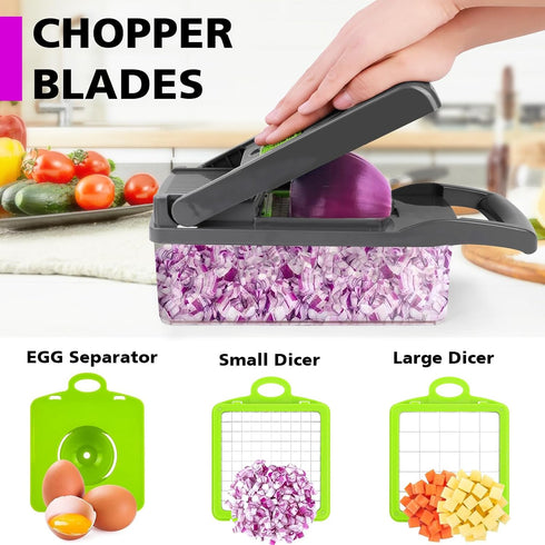 Pro Onion Chopper, Multifunctional 13 in 1 Vegetable Chopper, Kitchen Slicer Dicer Cutter with 8 Blades and Container