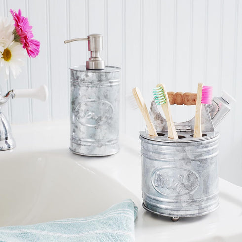Autumn Alley Rustic Galvanized Toothbrush Holders for Bathrooms, Farmhouse Bathroom Accessories, Grey