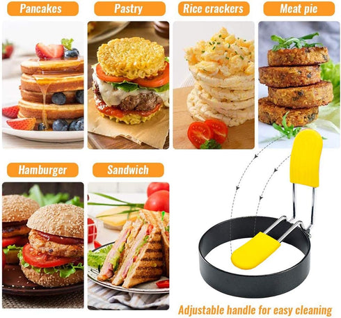 Egg Ring for Frying Eggs and English Muffin - Round Shaper Mold with Anti-scald Handle - Stainless Steel Non-stick