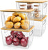 Stackable Storage Bin Sets for Pantry, Front Open & Enclosed, Clear Plastic Baskets with Lid & Handle (2+2)