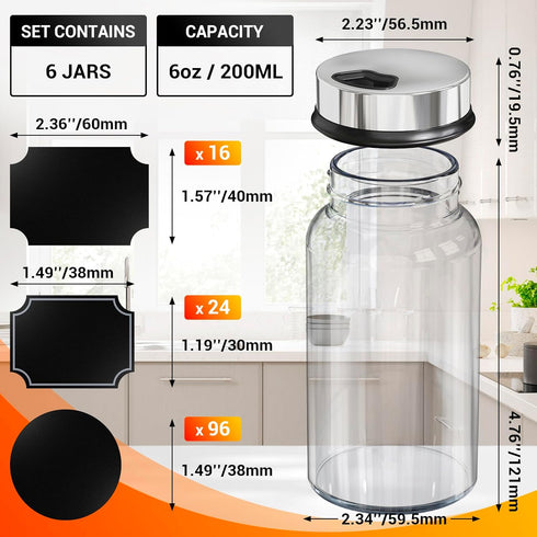 6 Pack 6 oz Set 136 1 1 Segarty Glass Spice Jars with Shaker Lid, Empty Spice Jar with Labels, Seasoning Containers