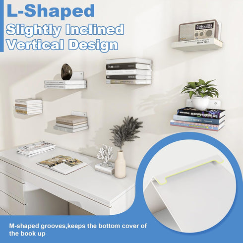 6-Pack FENTEC Floating Book Shelves for Wall, Wall Mounted Invisible Floating Bookshelf, Heavy-Duty Hanging