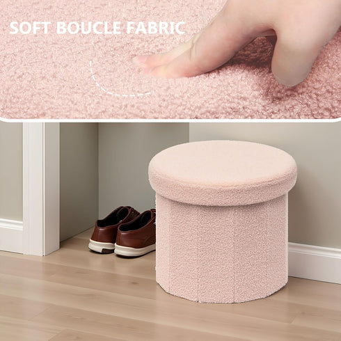 15-Inch Compact Round Ottoman with Hidden Storage - Pink