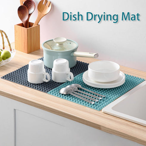 Colinda Extra Large Silicone Dish and Cup Drying Mat, 16" x 11.5", Turquoise Trivet for Hot Dishes