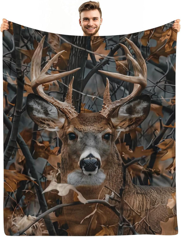 KOYI Camo Gifts for Men - Realistic Deer Camo Blanket, Brown, 60"x50"