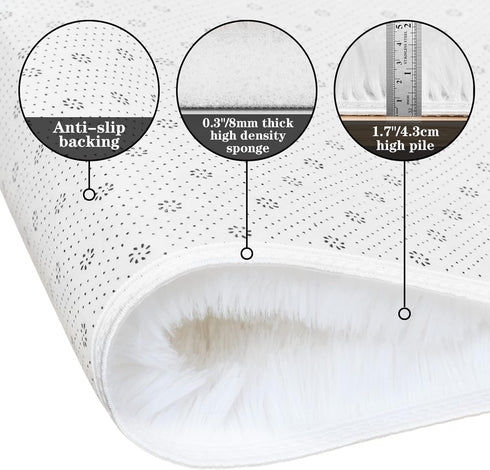 duduta White Fluffy Round Rug - 4x4 ft Shag Fuzzy Plush Circle Throw Rug for Nursery Bedroom Living Room Decor