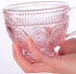 Handle-14 oz (4) Vintage Glass Coffee Mugs with Pink Embossed Glass Cups for Cappccino, Latte, Cereal, Yogurt, Tea