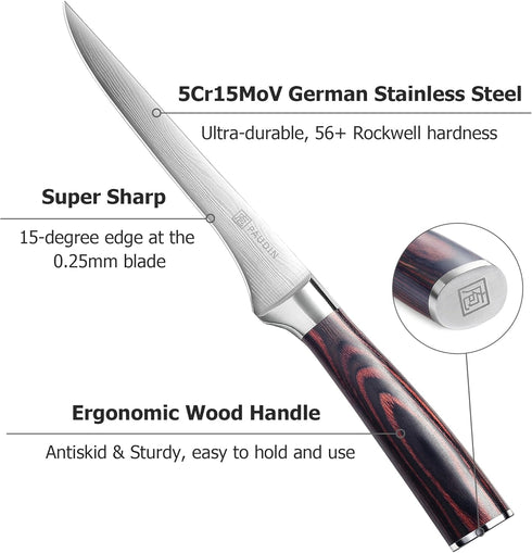 PAUDIN Boning Knife 6 Inch, Super Sharp Fillet Knife, German High Carbon Stainless Steel, Pakkawood Handle with Gift Box