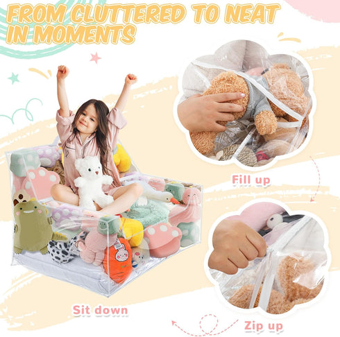 Filled(38 Inch,Sofa Teenyyou Stuffed Animal Storage Bean Bag Chair Sofa Cover Zipper Large Transparent PVC Stuffed