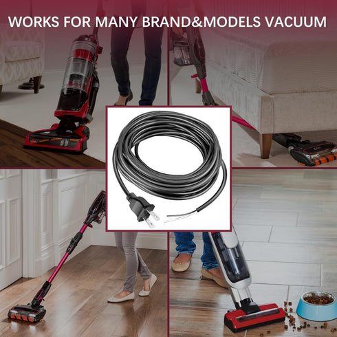 30ft Extra Length 18/2 Replacement Vacuum Cleaner Power Cord for All Upright Vacuums, Shark, Eureka, Sanitaire,