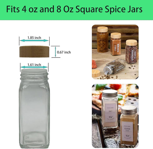 Spice Jar Lids Fits 4 Oz and 8 Oz Square Spice Jars Bamboo Jar Lids for Kitchen Organization(16 Pcs)