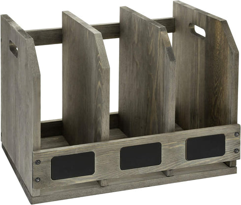 MyGift Vintage Gray Solid Wood Magazine Holder with 3 Compartments, Office Home Document Organizer