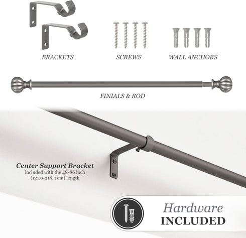 Kenney - 71631 Rachel Standard Decorative Window Curtain Rod, 28 to 48-Inch, Italian Pewter