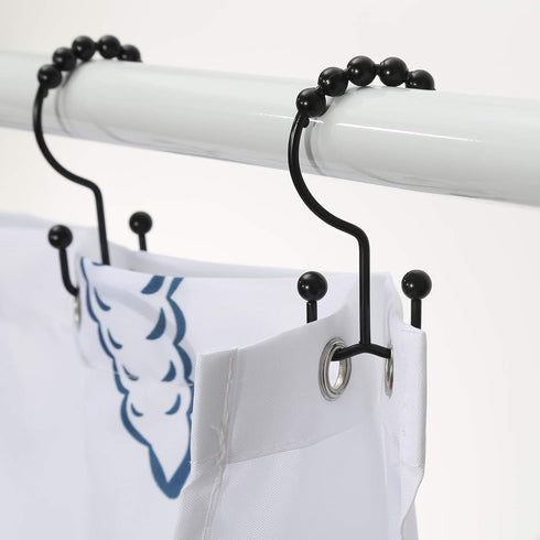 Goowin Shower Curtain Hooks, Stainless Steel Black Shower Curtain Rings, Rust Proof, Free Sliding Double Hooks