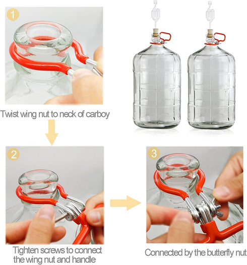Carboy Handle, 2 Pack Heavy Duty Holder for 3, 5, 6, 6.5 Gallon Glass Carboys for Home Brewing