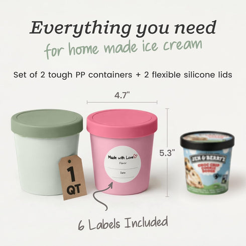 StarPack (2-Pack, 1 'Freeze The Day' Homemade Ice Cream Containers Quart) - Airtight Silicone Lids, BPA-Free Reusable