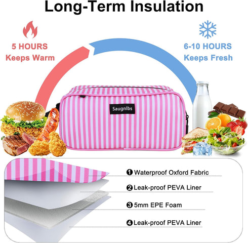 Saugnlbs Packs,Insulated 10 4.5x 5,Stripes Small Cooler Bag,Mini Cooler Bag with Ice Lunch Bag with Handle