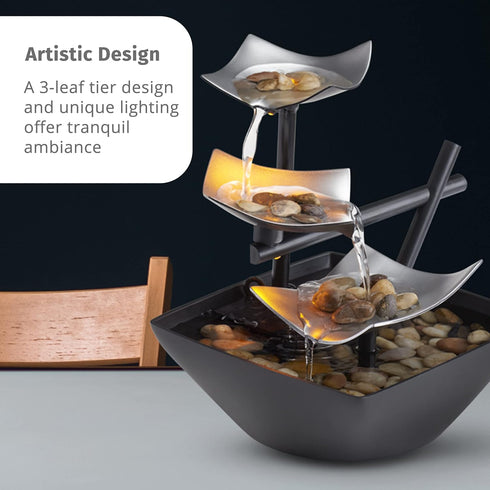 Homedics Tabletop Water Fountain - Indoor Zen Relaxation with Automatic Pump & Natural River Rocks, 8.25” Tall
